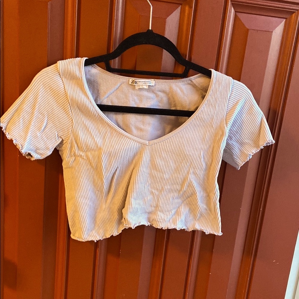 💜 Zara Lilac Ruffled Fringes Crop Top